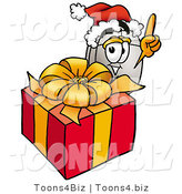 Illustration of a Cartoon Computer Mouse Mascot Standing by a Christmas Present by Mascot Junction
