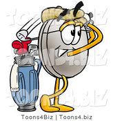 Illustration of a Cartoon Computer Mouse Mascot Swinging His Golf Club While Golfing by Mascot Junction