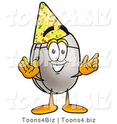 Illustration of a Cartoon Computer Mouse Mascot Wearing a Birthday Party Hat by Mascot Junction