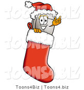 Illustration of a Cartoon Computer Mouse Mascot Wearing a Santa Hat Inside a Red Christmas Stocking by Mascot Junction