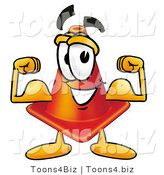 Illustration of a Cartoon Construction Safety Cone Mascot Flexing His Arm Muscles by Mascot Junction