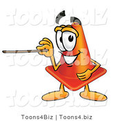 Illustration of a Cartoon Construction Safety Cone Mascot Holding a Pointer Stick by Mascot Junction