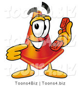 Illustration of a Cartoon Construction Safety Cone Mascot Holding a Telephone by Mascot Junction