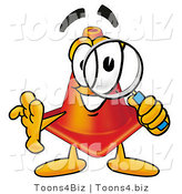 Illustration of a Cartoon Construction Safety Cone Mascot Looking Through a Magnifying Glass by Mascot Junction