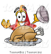 Illustration of a Cartoon Construction Safety Cone Mascot Serving a Thanksgiving Turkey on a Platter by Mascot Junction