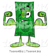 Illustration of a Cartoon Dollar Bill Mascot Flexing His Arm Muscles by Mascot Junction