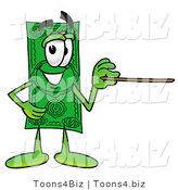 Illustration of a Cartoon Dollar Bill Mascot Holding a Pointer Stick by Mascot Junction