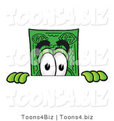 Illustration of a Cartoon Dollar Bill Mascot Peeking over a Surface by Mascot Junction