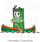 Illustration of a Cartoon Dollar Bill Mascot Rowing a Boat by Mascot Junction
