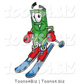 Illustration of a Cartoon Dollar Bill Mascot Skiing Downhill by Mascot Junction