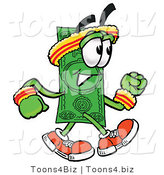 Illustration of a Cartoon Dollar Bill Mascot Speed Walking or Jogging by Mascot Junction