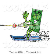 Illustration of a Cartoon Dollar Bill Mascot Waving While Water Skiing by Mascot Junction