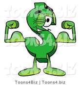 Illustration of a Cartoon Dollar Sign Mascot Flexing His Arm Muscles by Mascot Junction