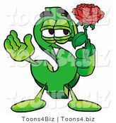 Illustration of a Cartoon Dollar Sign Mascot Holding a Red Rose on Valentines Day by Mascot Junction