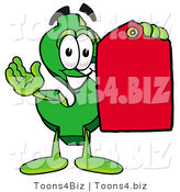 Illustration of a Cartoon Dollar Sign Mascot Holding a Red Sales Price Tag by Mascot Junction