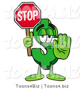Illustration of a Cartoon Dollar Sign Mascot Holding a Stop Sign by Mascot Junction