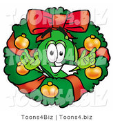 Illustration of a Cartoon Dollar Sign Mascot in the Center of a Christmas Wreath by Mascot Junction
