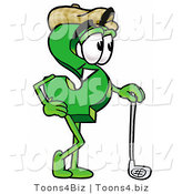 Illustration of a Cartoon Dollar Sign Mascot Leaning on a Golf Club While Golfing by Mascot Junction