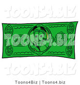 Illustration of a Cartoon Dollar Sign Mascot on a Dollar Bill by Mascot Junction