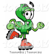Illustration of a Cartoon Dollar Sign Mascot Roller Blading on Inline Skates by Mascot Junction