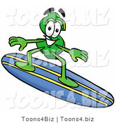 Illustration of a Cartoon Dollar Sign Mascot Surfing on a Blue and Yellow Surfboard by Mascot Junction