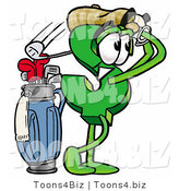 Illustration of a Cartoon Dollar Sign Mascot Swinging His Golf Club While Golfing by Mascot Junction