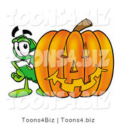 Illustration of a Cartoon Dollar Sign Mascot with a Carved Halloween Pumpkin by Mascot Junction