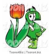 Illustration of a Cartoon Dollar Sign Mascot with a Red Tulip Flower in the Spring by Mascot Junction