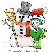 Illustration of a Cartoon Dollar Sign Mascot with a Snowman on Christmas by Mascot Junction