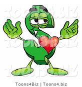 Illustration of a Cartoon Dollar Sign Mascot with His Heart Beating out of His Chest by Mascot Junction