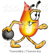 Illustration of a Cartoon Fire Droplet Mascot Holding a Bowling Ball by Mascot Junction