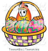 Illustration of a Cartoon Fire Droplet Mascot in an Easter Basket Full of Decorated Easter Eggs by Mascot Junction