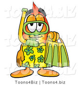 Illustration of a Cartoon Fire Droplet Mascot in Green and Yellow Snorkel Gear by Mascot Junction