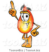 Illustration of a Cartoon Fire Droplet Mascot Pointing Upwards by Mascot Junction