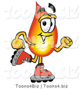 Illustration of a Cartoon Fire Droplet Mascot Roller Blading on Inline Skates by Mascot Junction