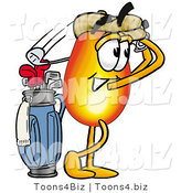 Illustration of a Cartoon Fire Droplet Mascot Swinging His Golf Club While Golfing by Mascot Junction