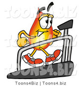 Illustration of a Cartoon Fire Droplet Mascot Walking on a Treadmill in a Fitness Gym by Mascot Junction