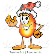 Illustration of a Cartoon Fire Droplet Mascot Wearing a Santa Hat and Waving by Mascot Junction