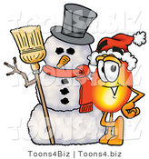 Illustration of a Cartoon Fire Droplet Mascot with a Snowman on Christmas by Mascot Junction