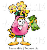 Illustration of a Cartoon Flowers Mascot Holding a Dollar Bill by Mascot Junction