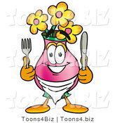 Illustration of a Cartoon Flowers Mascot Holding a Knife and Fork by Mascot Junction