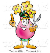 Illustration of a Cartoon Flowers Mascot Holding a Pair of Scissors by Mascot Junction