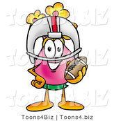 Illustration of a Cartoon Flowers Mascot in a Helmet, Holding a Football by Mascot Junction
