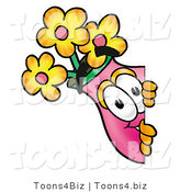 Illustration of a Cartoon Flowers Mascot Peeking Around a Corner by Mascot Junction