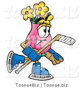 Illustration of a Cartoon Flowers Mascot Playing Ice Hockey by Mascot Junction