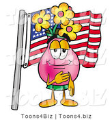 Illustration of a Cartoon Flowers Mascot Pledging Allegiance to an American Flag by Mascot Junction