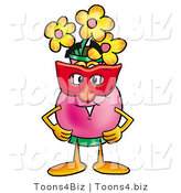 Illustration of a Cartoon Flowers Mascot Wearing a Red Mask over His Face by Mascot Junction