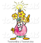 Illustration of a Cartoon Flowers Mascot with a Bright Idea by Mascot Junction