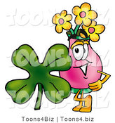 Illustration of a Cartoon Flowers Mascot with a Green Four Leaf Clover on St Paddy's or St Patricks Day by Mascot Junction