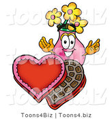 Illustration of a Cartoon Flowers Mascot with an Open Box of Valentines Day Chocolate Candies by Mascot Junction